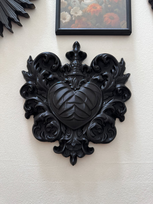 Baroque Gothic Heart Wall Plaque β Matte or Glossy Black Romantic Wall Art for Dark Interiors & Altars