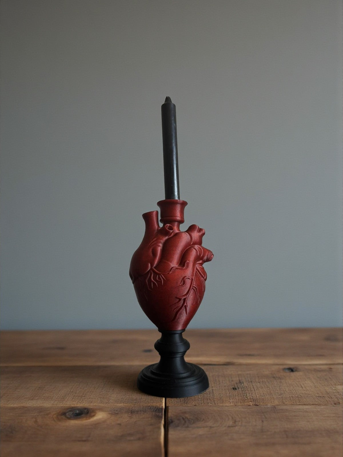 Anatomical Heart Candle Holder – Gothic Red and Black Candelabra for Dark Decor and Spooky Altars