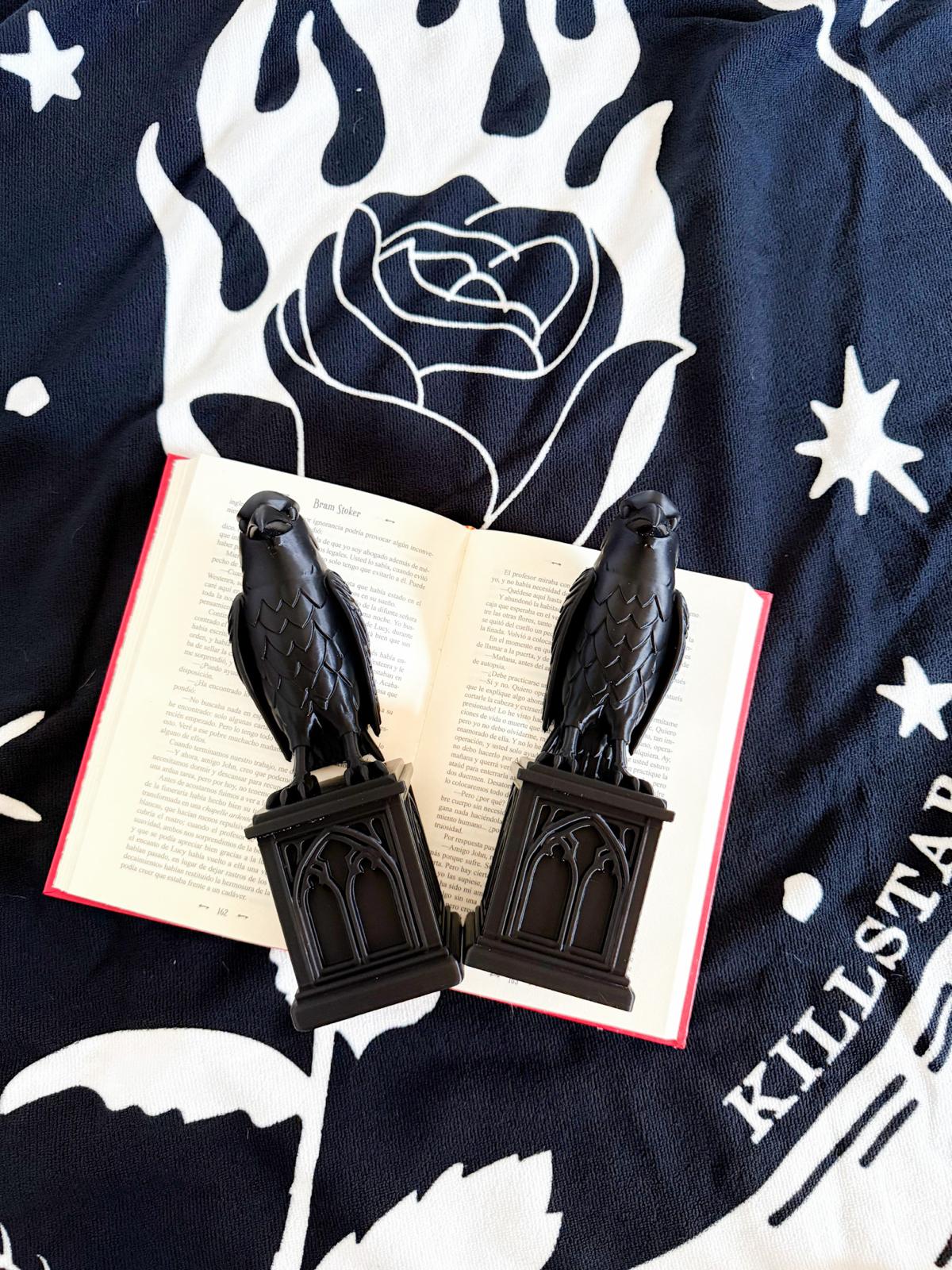 Gothic Raven Bookends Set Black Crow Figurine Heavy Book Holder Dark Academia Decor for Bookshelves Witchy Occult Home Library