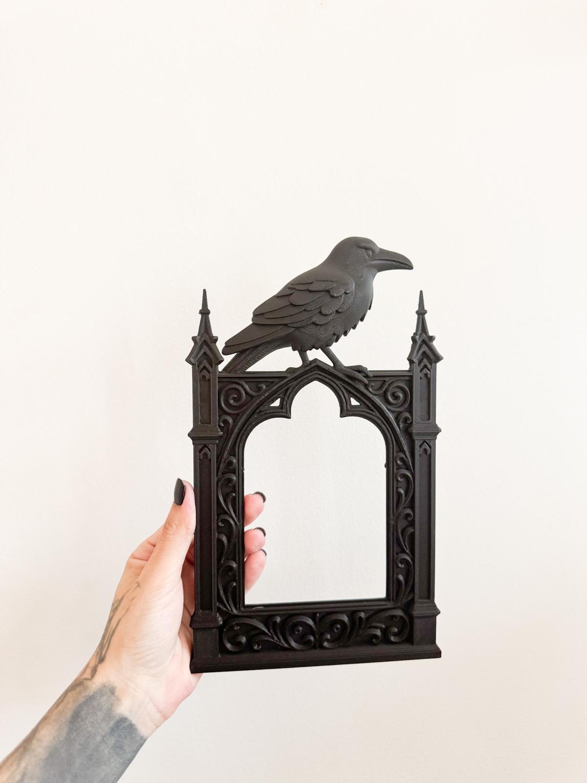 Black Gothic Raven Frame β Crow on Cathedral Arch Wall Accent for Dark Decor, Witchy Rooms or Haunted Gallery Walls