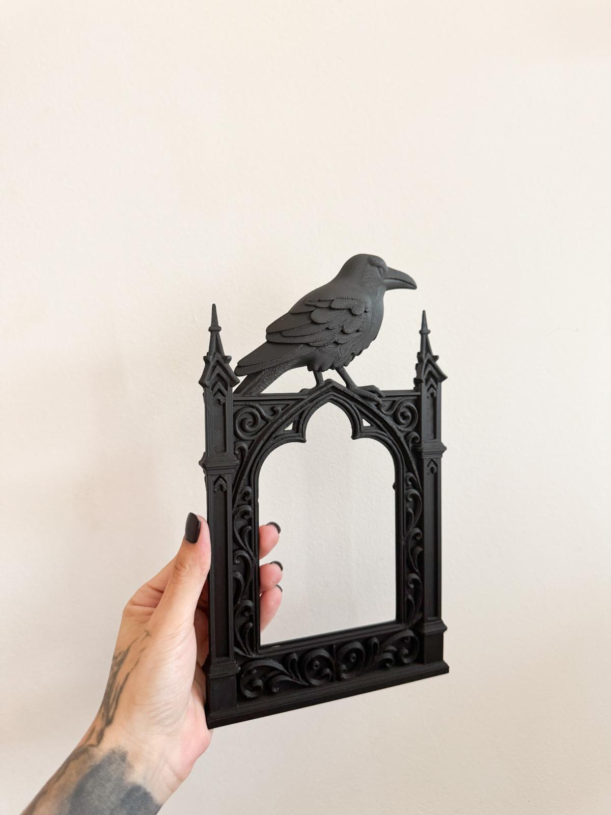 Black Gothic Raven Frame β Crow on Cathedral Arch Wall Accent for Dark Decor, Witchy Rooms or Haunted Gallery Walls
