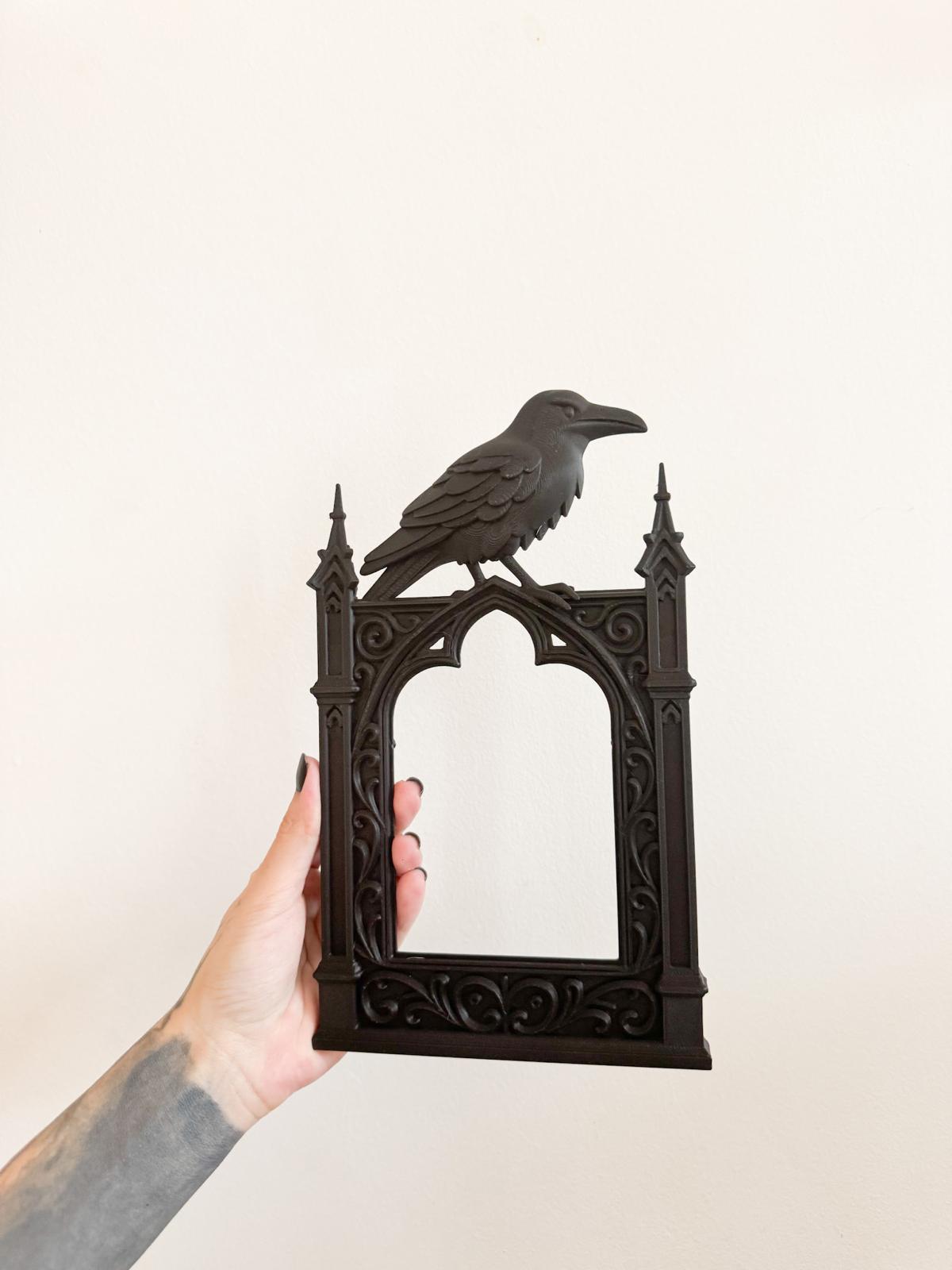 Black Gothic Raven Frame β Crow on Cathedral Arch Wall Accent for Dark Decor, Witchy Rooms or Haunted Gallery Walls