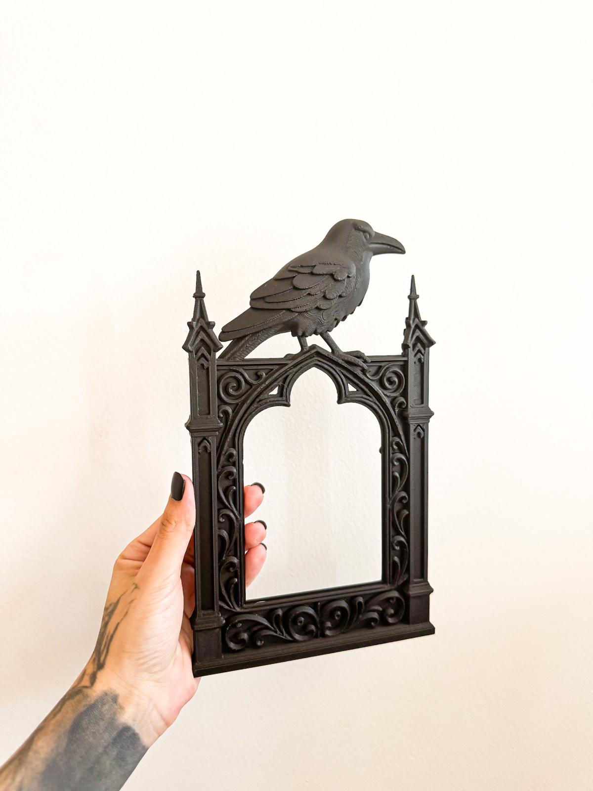 Black Gothic Raven Frame β Crow on Cathedral Arch Wall Accent for Dark Decor, Witchy Rooms or Haunted Gallery Walls