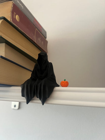 Grim Reaper Seated Figure with Tea Cup or Pumpkin for Bookshelf Decor