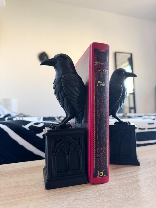 Gothic Raven Bookends Set Black Crow Figurine Heavy Book Holder Dark Academia Decor for Bookshelves Witchy Occult Home Library