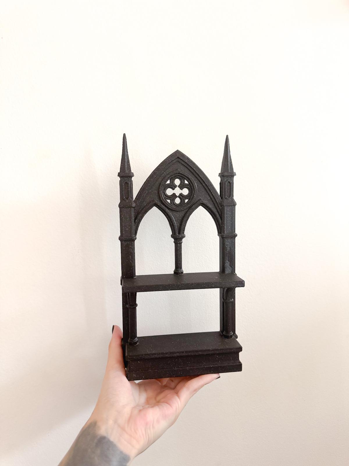 Gothic Cathedral Spire Shelf – Black Miniature Altar Display Shelf for Gothic Home, Witchy Decor and Oddities