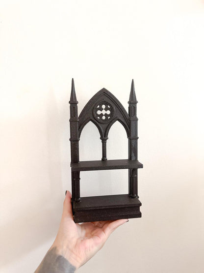 Gothic Cathedral Spire Shelf – Black Miniature Altar Display Shelf for Gothic Home, Witchy Decor and Oddities