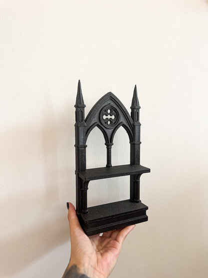 Gothic Cathedral Spire Shelf – Black Miniature Altar Display Shelf for Gothic Home, Witchy Decor and Oddities