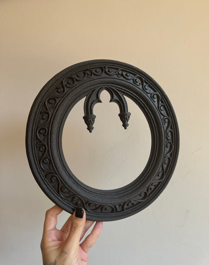 Black Oval Gothic Frame with Arch Window Accent – Baroque Style Wall Decor for Dark Interiors and Witchy Spaces